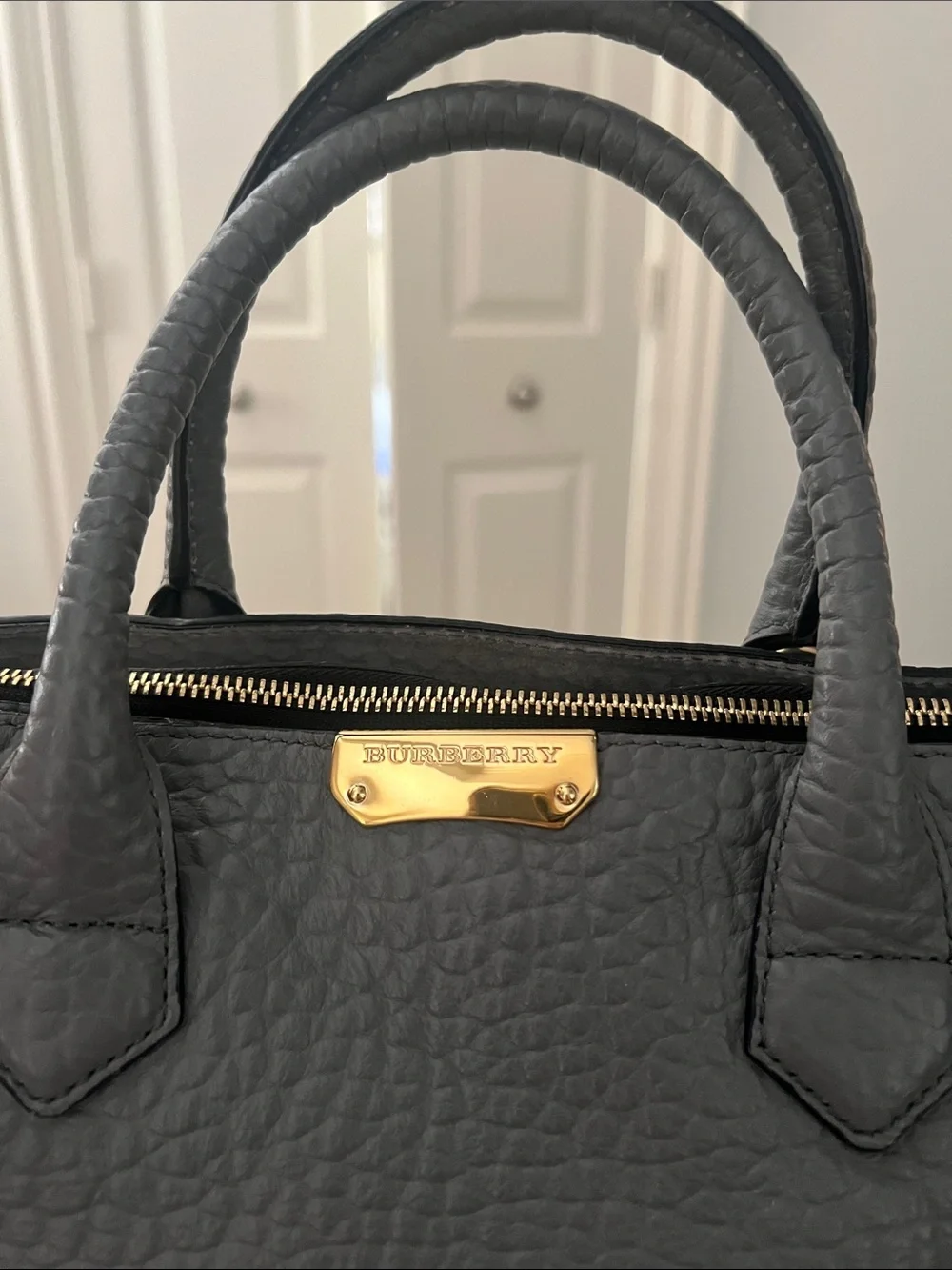 Burberry Dewsbury Grey Melange Leather Tote Bag with Gold Hardware